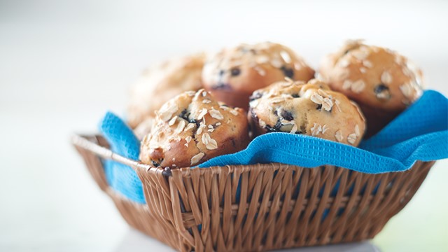 Blueberry oat muffins in a basket