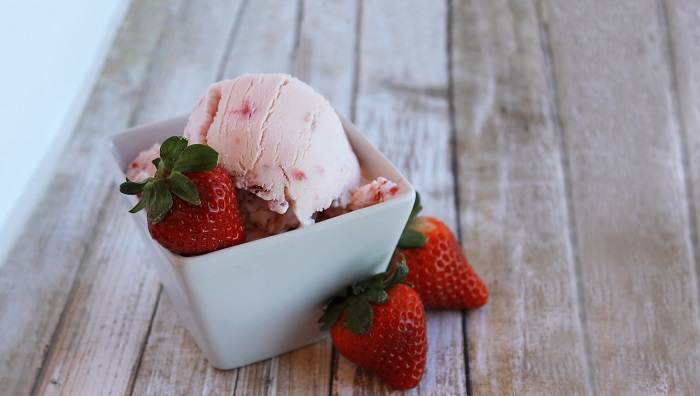 Bowl of strawberry ice cream
