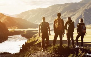 friends hiking on a mountain