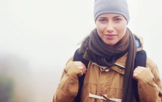 Woman hiking in the snow