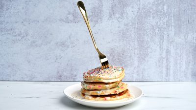 pancakes with a fork 