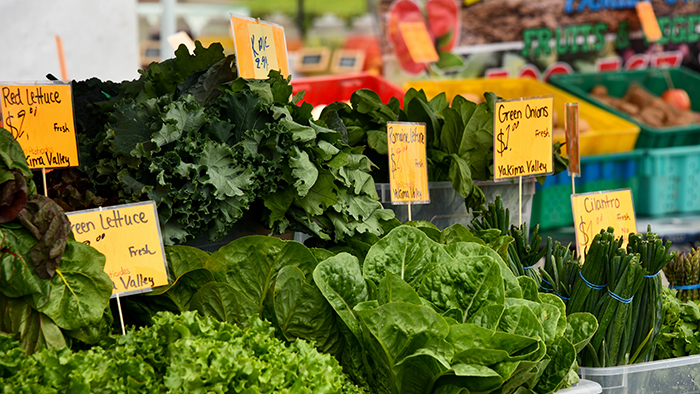 Leafy green vegetables at a grocery store