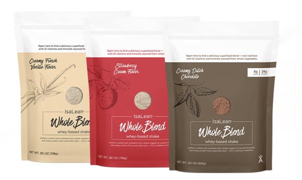 3 bags of Whole Blend IsaLean Shake in different flavors